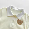 2025 Summer Toddler Baby Girls Romper Turndown Collar Short Sleeve Cartoon Bear Solid Cotton Triangle Infant Girls Bodysuit 5