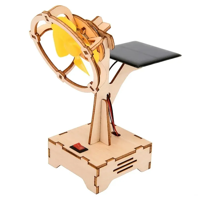 Children DIY Solar Powered Electric Fan Toy Science Educational Physics Motor Circuit Device Kit Wooden Puzzle Sets Toys