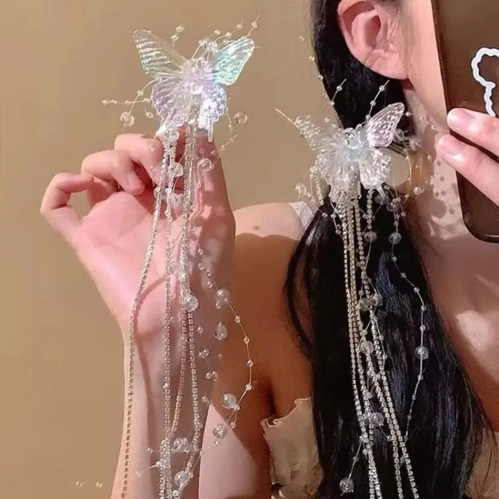 Fermaglio per capelli con nappa a farfalla da 30 cm, accessori per servizi fotografici, copricapo da sposa trasparente, strumenti per acconciature, fermaglio per capelli con perle_voghion.com