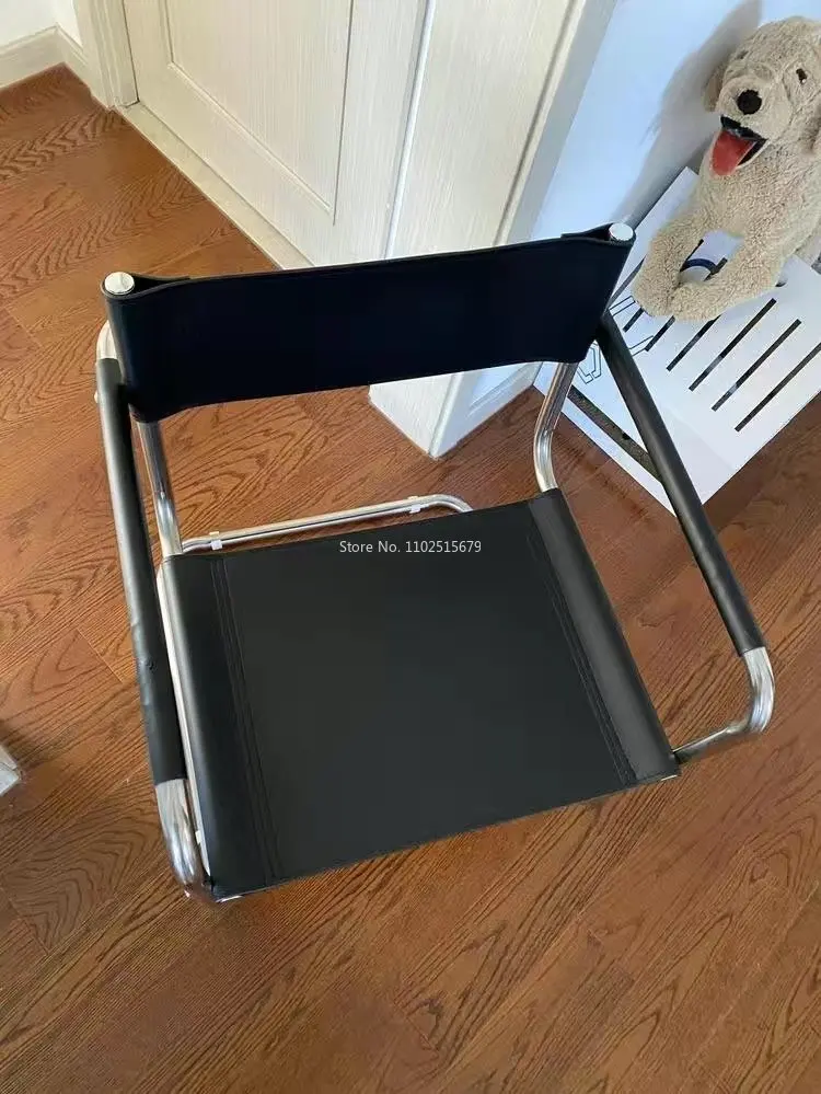Description Picture 4 of itemChair Designer Single Sofa Stainless Steel Chair Living Room Medieval Stainless Steel Saddle Leather Leisure Chair