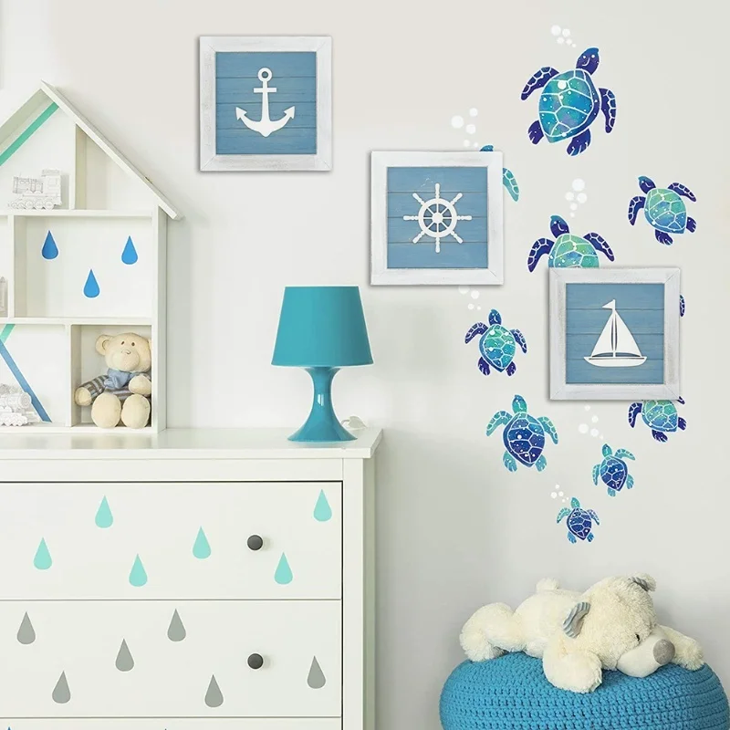 Ocean-Themed 3D Beach Wall Art with Starfish and Seashells for Vintage Bathroom Decor