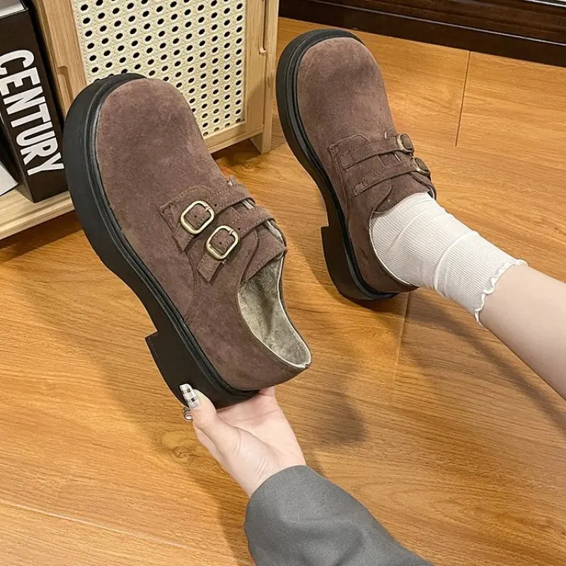 Fashion British Style Slip On Shoes For Women Round Toe Casual Female Sneakers Flats Shallow Mouth Autumn Oxfords Clogs Platform