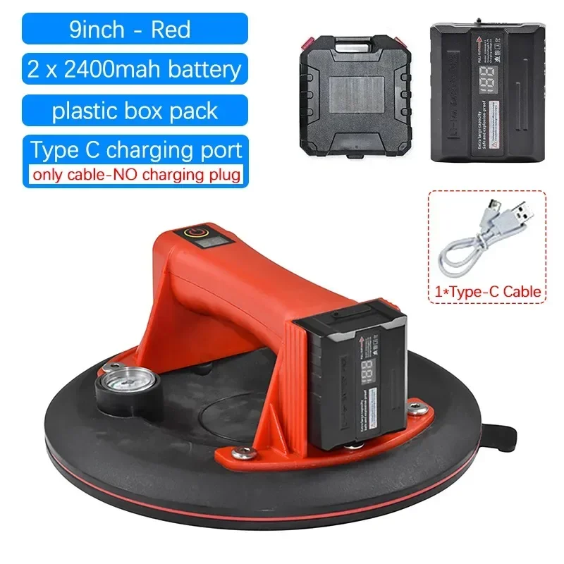 Electric Vacuum Suction Cup 250KG Carrying Capacity 9in Heavy Duty Lifter for Granite Tile Glass Manual Lifting 2400mAh Battery