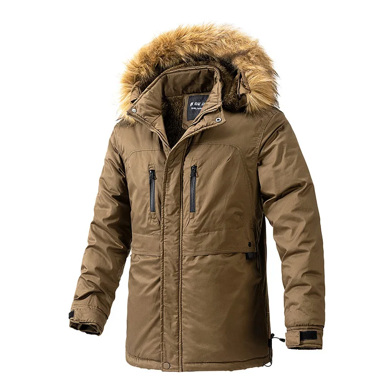 Men Warm Parkas Winter Fleece Thick Fur Collar Long Parka Jacket Men's Fashion Casual Windproof Detachable Hat Jackets Coat Male