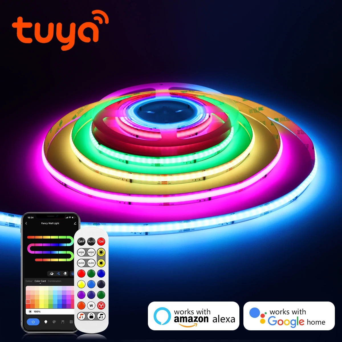 12V Tuya Smart WiFi RGBIC COB LED Strip RGB Neon Light WS2811 IC Addressable 576 LEDs Flexible FOB High Density COB Lights RA90