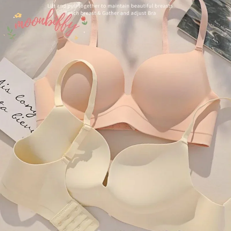 Women Gathered Seamless Lingerie Push Up Bra Solid Small Breast Wireless One Piece Thickened Comfortable Anti Sagging Invisible 3