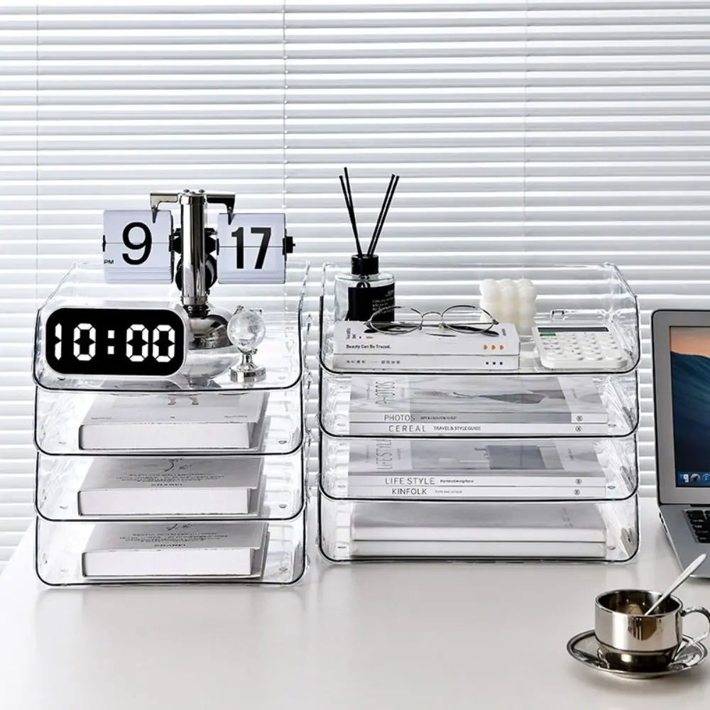 1pc Desktop File Tray Organizer A4 Document Paper Organizer Rack Book Shelf Storage Holder Office Stationery Storage Box storage box,file organizer