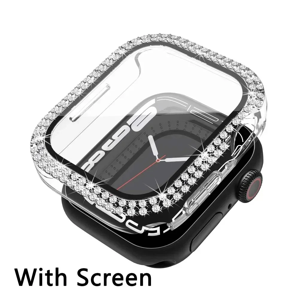 Diamond Bling Tempered Glass Cover for Apple Watch - Screen Protector & Bumper Case
