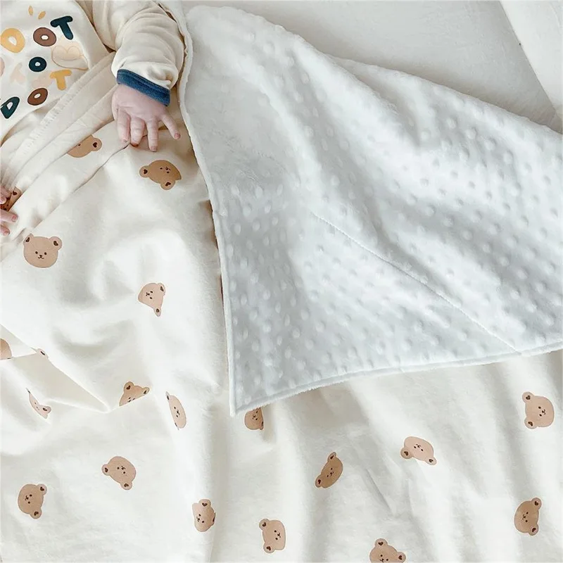 Korean Baby Blanket Cute Cartoon Bear Tiger Comfort Bean Quilt Soft Cotton Kindergarten Kids Children Quilt 70x100cm 4