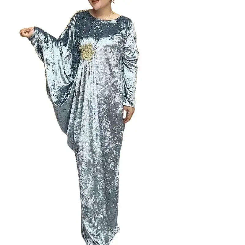 

African Dresses for Women Summer Elegant African Women Long Sleeve O-neck Solid Color Long Dress Dashiki African Clothes Women