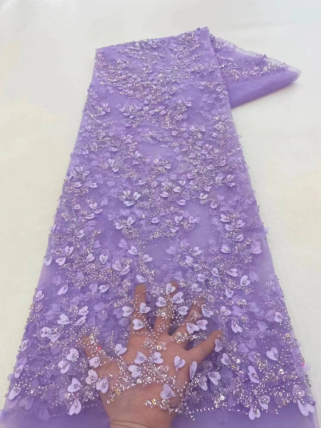 

Luxurious Nigerian Handmade Beads Lace Fabric 2023 High Quality 3d flowers Beaded Embroidery African Lace Fabric For Sewing