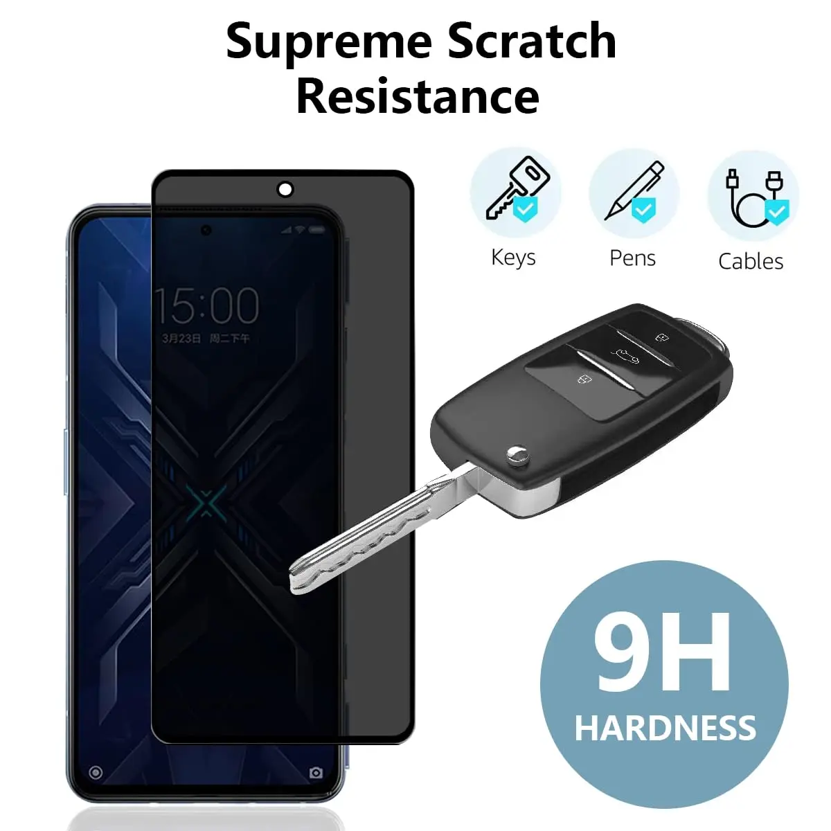 Privacy Peep-Proof Tempered Glass Anti-Spy Screen Protector, 9H Hardness, Aluminum Case Compatible
