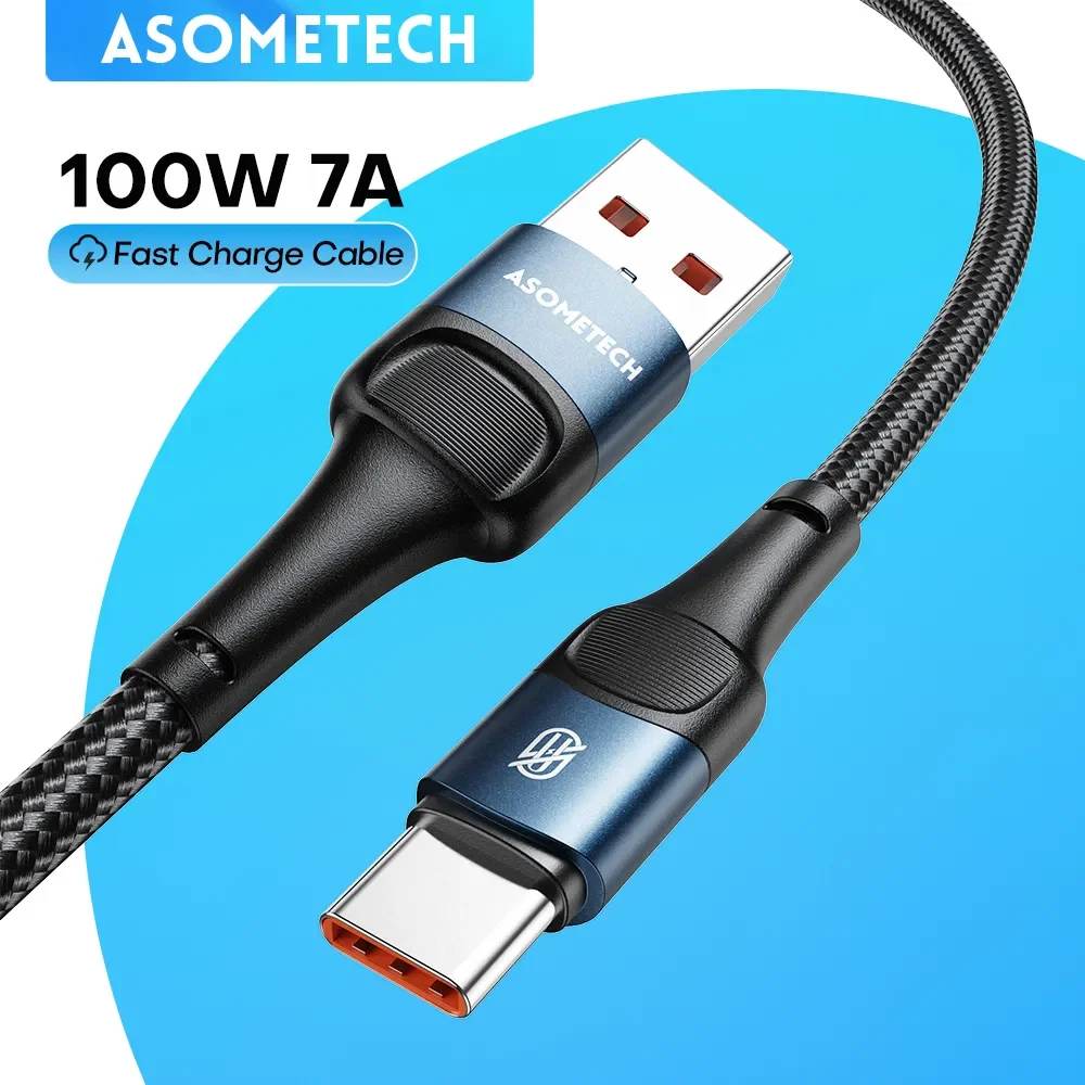 ASOMETECH 7A 100W USB Type C Cable Fast Charging Wire Charger Data Cord for Huawei P40 Samsung Realme OPPO Oneplus Smartphones USB C Cable