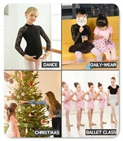 Girls Dance Leotard Long Sleeve Clothes Lace Neck Dance Wear Top,Back Water Drop-Shaped - Image 6