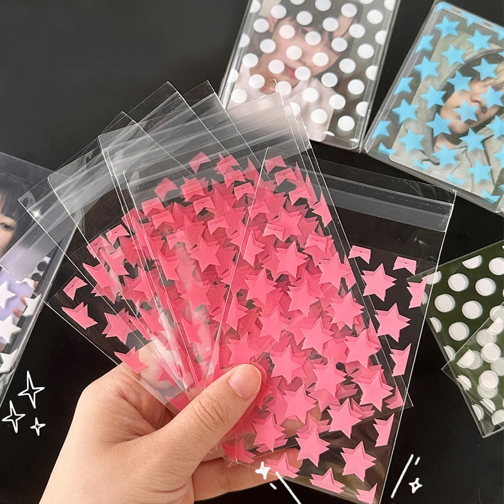 50pcs Color Star Love Self-adhesive Opp Bag Kpop Photocard Holder Transparent Card Cover Protector Photobinder Film Protector