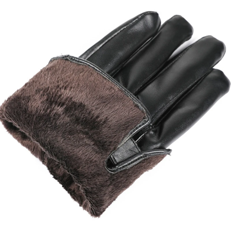 Leather Gloves Men Winter Black, Warm Leather Gloves Outdoor Windproof Cold Protection Waterproof Touch Screen Winter