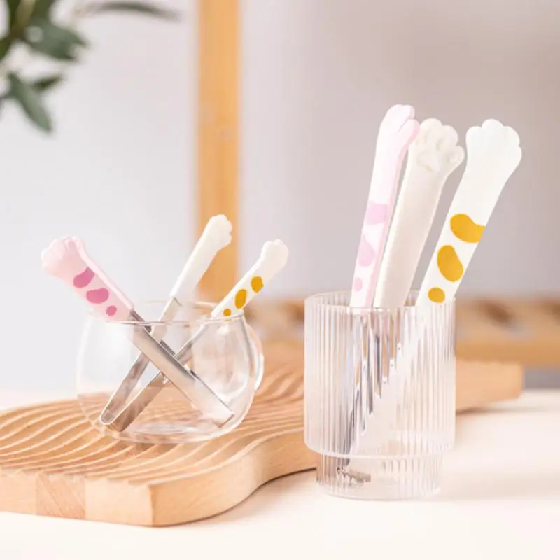 Japanese Cat Paw Shape Food Tongs Stainless Steel Cartoon Meal Tongs Mini Barbecue Clip Kitchen Cooking Accessories