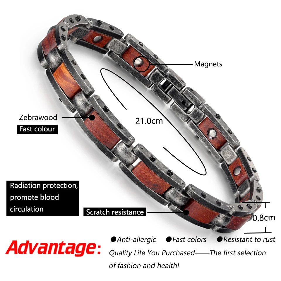 

Welmag Stainless Steel Bracelet Zebra Sharp Health Care Bio Energy Wooden Magnetic Bracelet For Men Bracelet Viking Jewelry