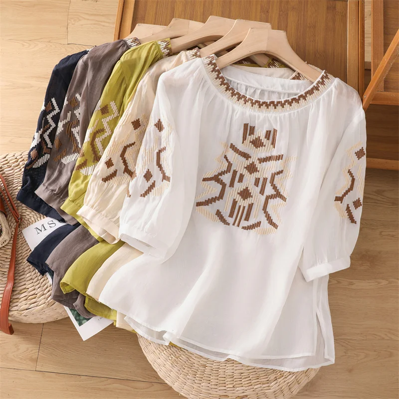 Women’s Embroidered Cotton Top | Casual Stylish Half Sleeve Shirt | S–XXL | Premium Quality