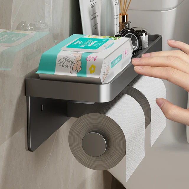 Porte-papier hygiénique en alliage d'aluminium, support mural pour salle de bains, support pour téléphone en papier WC, étagère pour rouleau de serviettes, accessoires 4