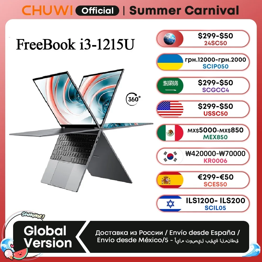CHUWI FreeBook 2023 Laptop i3-1215U 6 Cores Processor 13.5" IPS Screen 2 In 1 Laptop Tablet PC 12GB RAM 512GB SSD Support Stylus