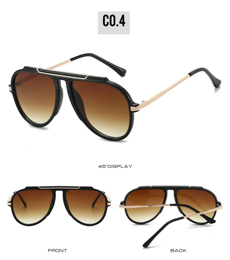 Luxury Brand Retro Oversized Big Frame Women Sunglasses Gradient Tea Color Oval Pilot Shades UV400 Cool Men Vacation Sun Glasses