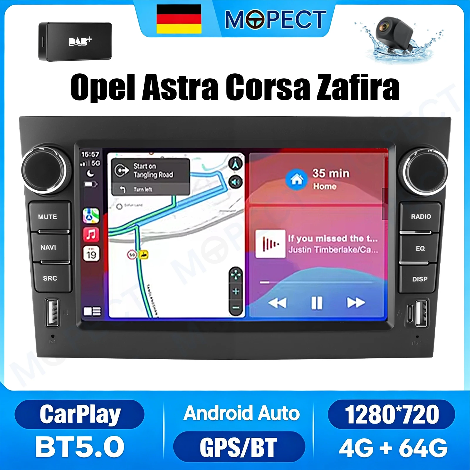 Radio estéreo para coche MOPECT de 7 pulgadas, 4+64G, para Opel Astra, Antara, Vectra, Corsa, con Android 15, Carplay, USB, GPS, navegador, pantalla táctil, WiFi, DAB y cámara. 1