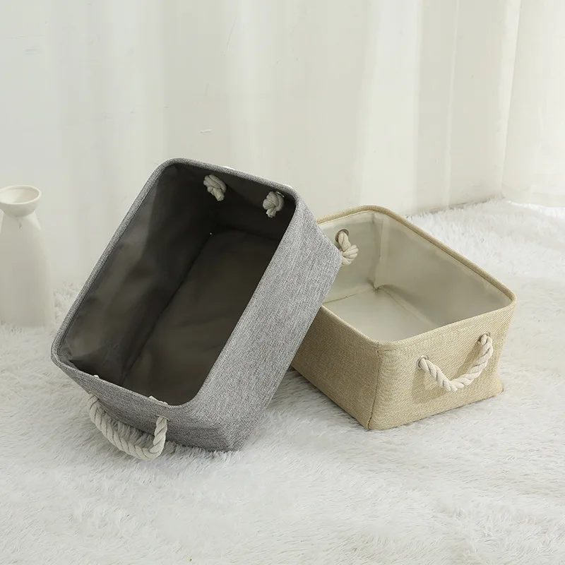 1Pc Beige/Grey Folding Storage Basket Linen Storage Fabric Wardrobe Office Bedroom Closet Toys Laundry Basket With Handle 4