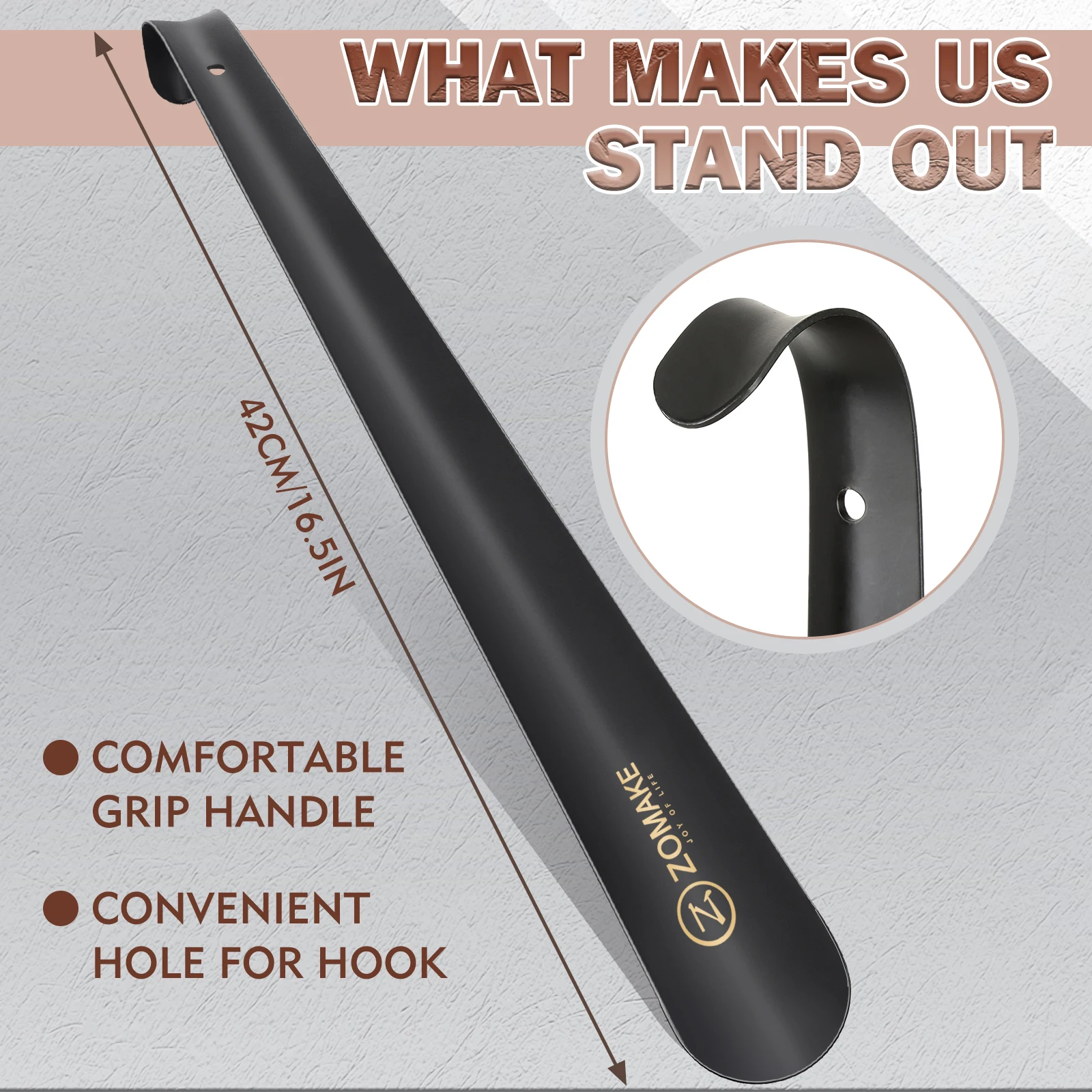 Shoe Horn ZOMAKE Metal Long Handle Shoe Horn 16.5" Shoehorn Helper Boots Flexible Lifter Spoon Professional Aid Tool Shoe Accessories