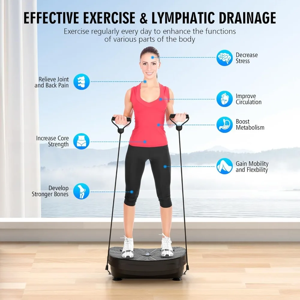 Vibration Plate Exercise Machine,Portable Full Body Vibration Platform for Lymphatic Drainage, 9 Preset Auto Mode, Fitness Board