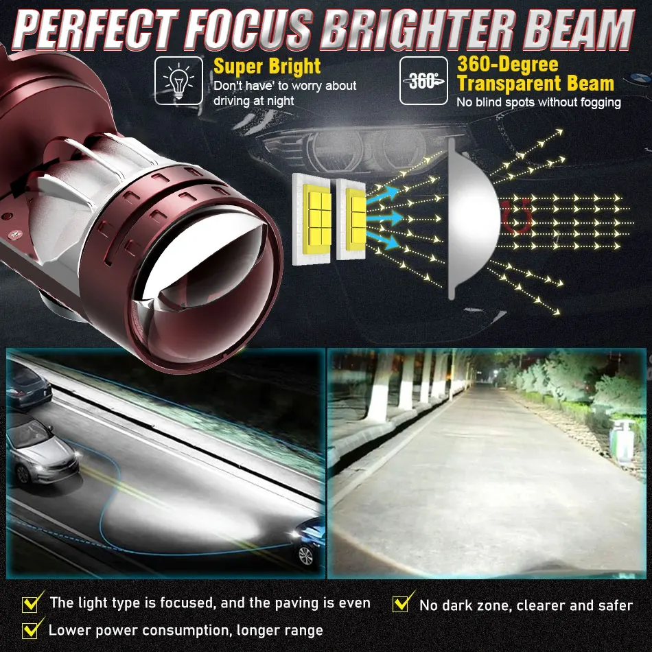5000000LM 고휘도 프로젝터 렌즈 H4/9003/HB2 LED 자동차 헤드라이트 전구 4000W 상하향등 자동차 램프 플레이 앤 플러그 캔버스 내장