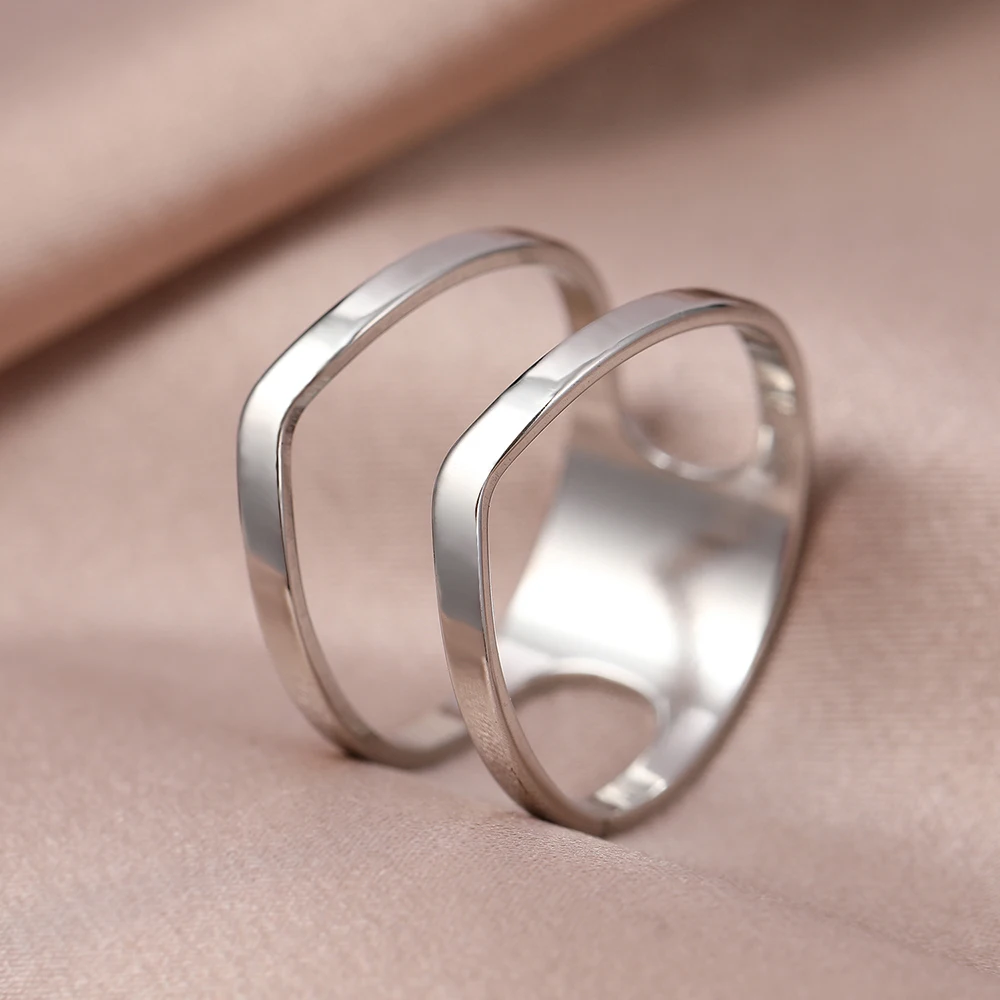 2025 Fashion Style Stainless steel double-layer inverted triangle, simple design, stylish ladies' ring, jewelry, girls' wedding gifts_voghion.com