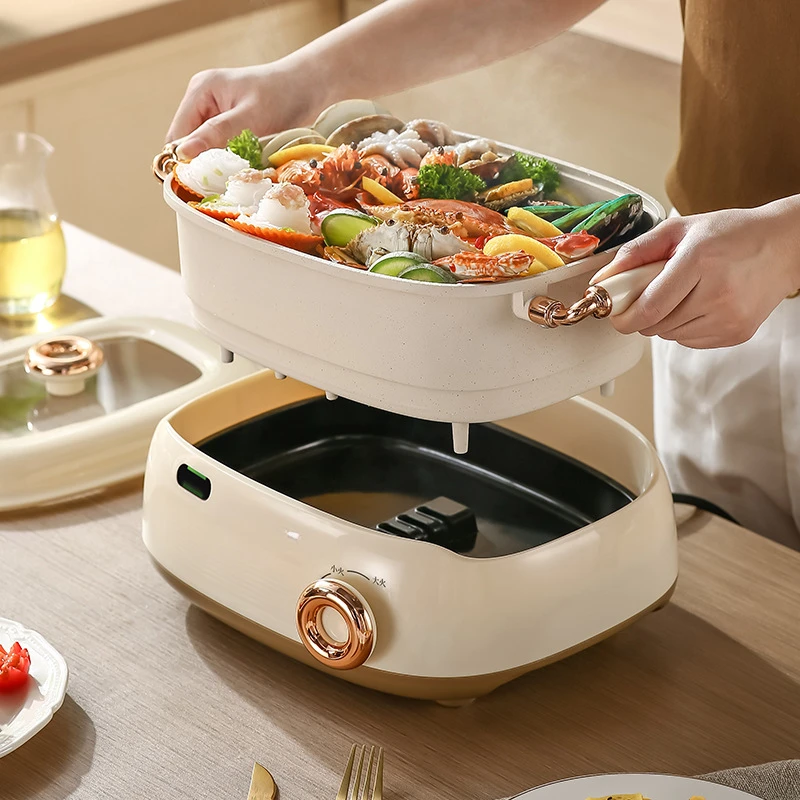 220V 2 Flavor Hot Pot Household Multicooker Split Type Electric Hot Pot Electric Pot Home Appliance Electric Cooker 5L/6L 5