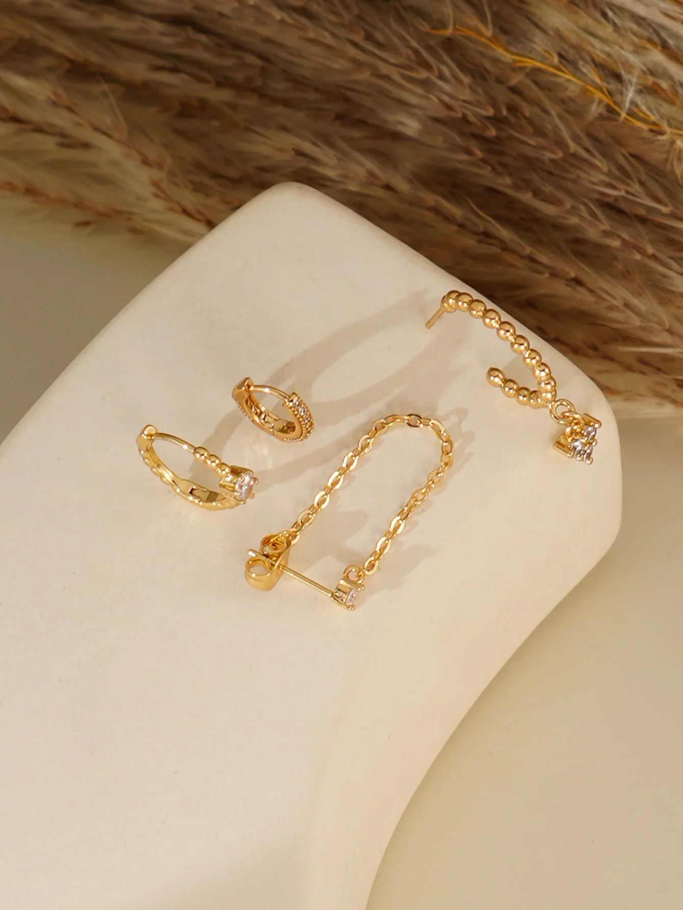4pcs Bead Splicing Earrings Womens Party Vacation Jewelry