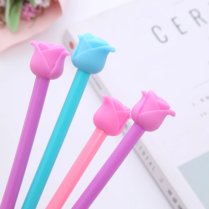 

50PCS Cute rose Rollerball pen cartoon flower modeling student pen creative stationery office supplies water-based signature pen