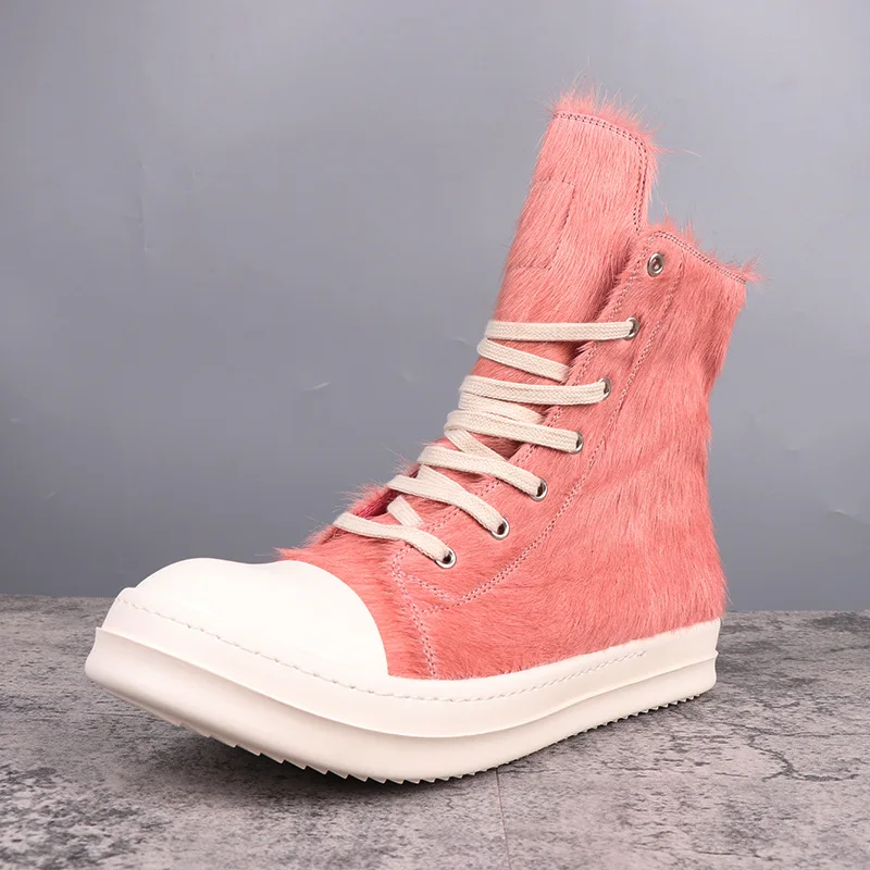 Women's Shoes Fur Design Shoes for Man Fashion Women's Sneakers Pink Solid Lace-up Men's Casual