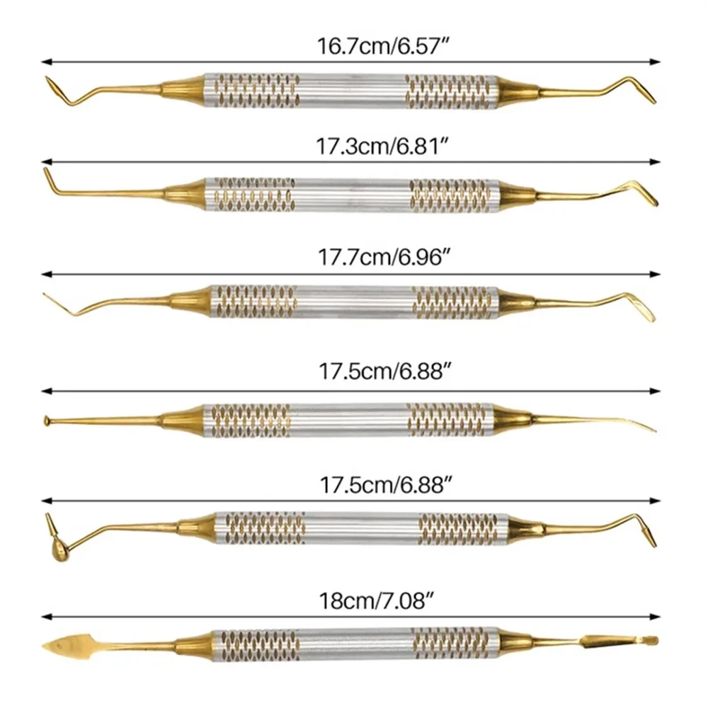 ELIJAH 6Pcs/Kit Orthodontic Composite Resin Filling Spatula Restoration Tool Titanium Plated Head Resin Filler Set Thick Handle 4