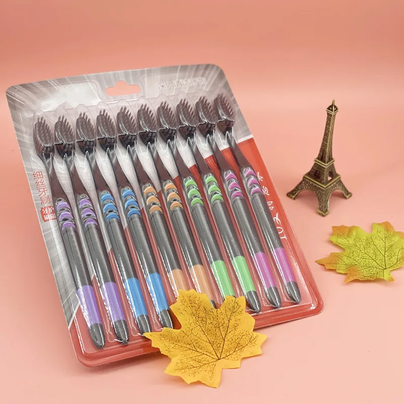 Bamboo Charcoal Nano Brush Soft Bristle Bamboo Toothbrush 10 Piece Adults soft toothbrush,toothbrush set,bamboo charcoal toothbrush,mens toothbrush