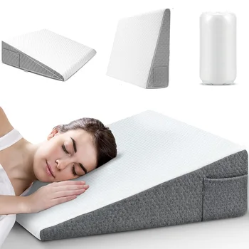 Cuscino a cuneo per dormire, parte superiore in morbida memory foam, cuneo a cuscino triangolare, posizionatori per il corpo per l'ellevamento delle gambe, sollievo dal russamento 1