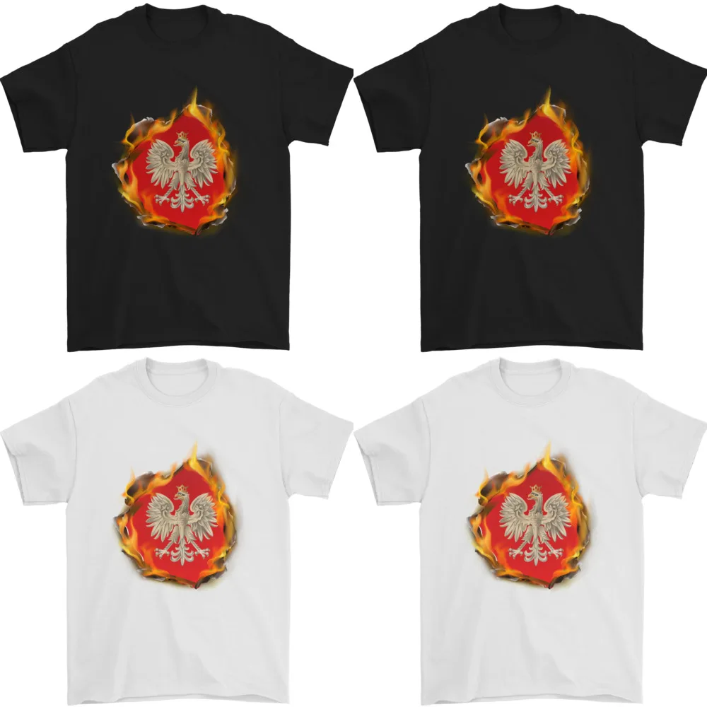 The of Polish Flag Fire Effect Poland Mens T-Shirt 100% Cotton_voghion.com