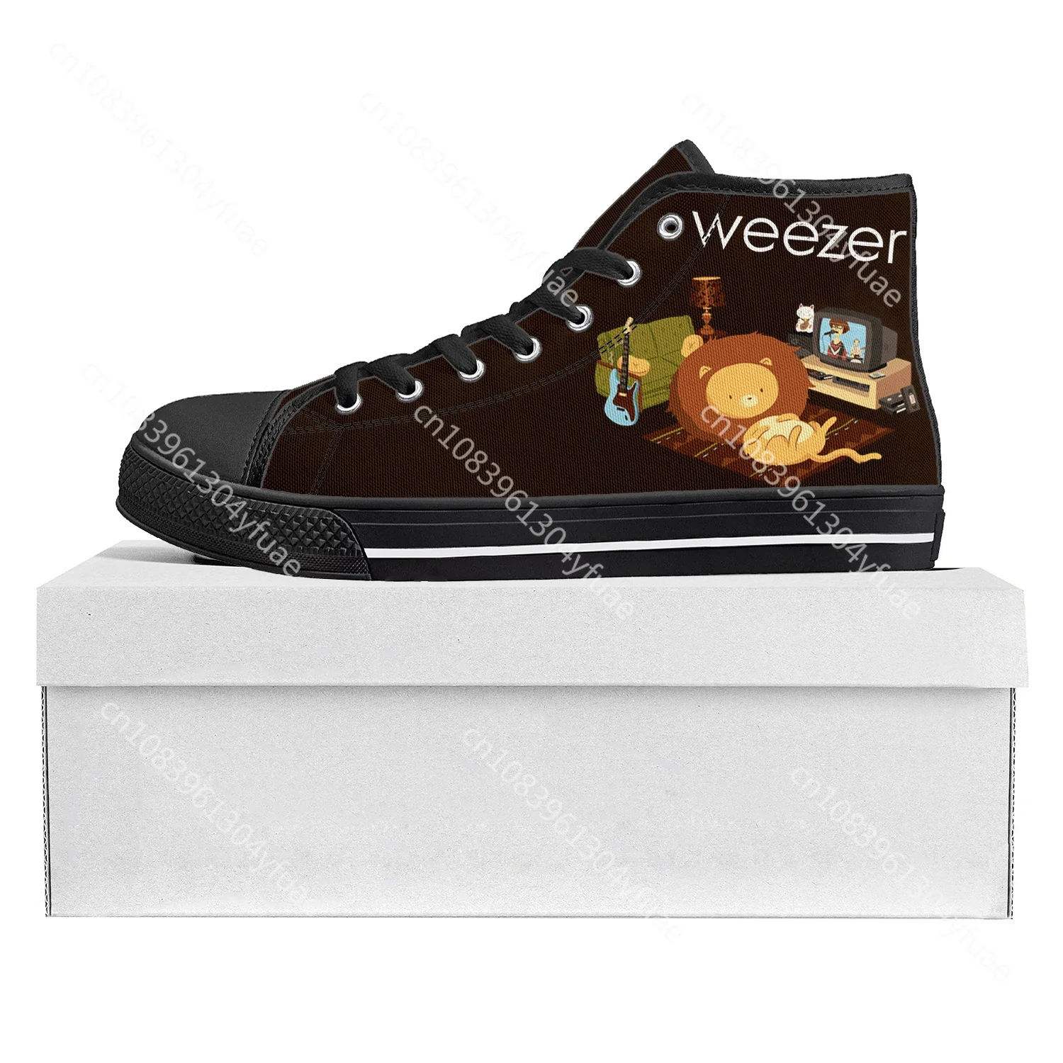 Weezer Pop Rock Band High Top High Quality Sneakers Mens Womens Teenager Canvas Sneaker Casual Couple Shoes Custom Shoe Black 3