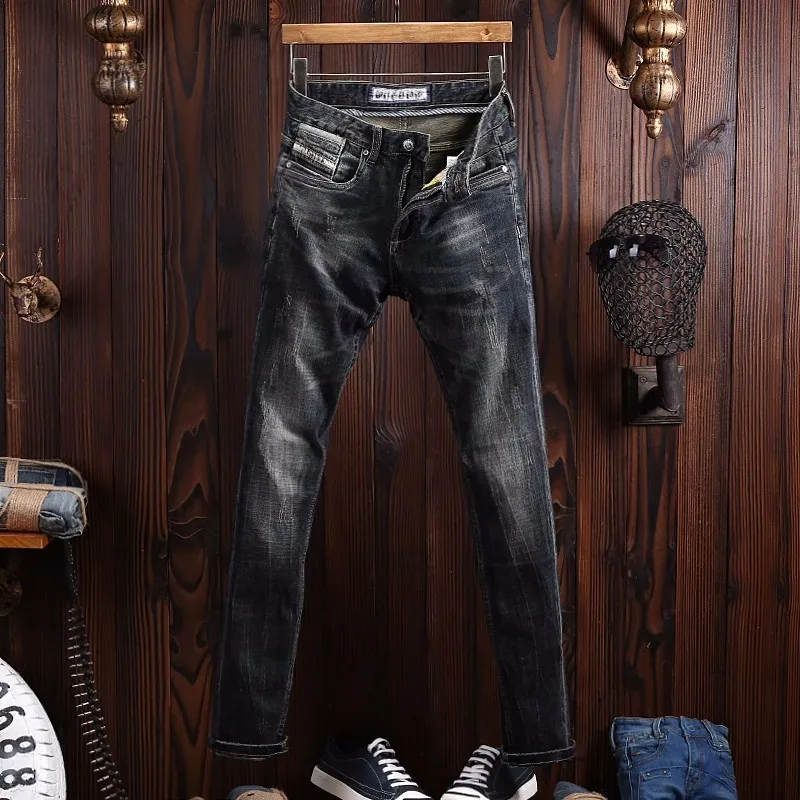 Fashion Designer Men Jeans High Quality Retro Black Blue Slim Fit Ripped Jeans Men Trousers Italian Vintage Denim Pants Hombre