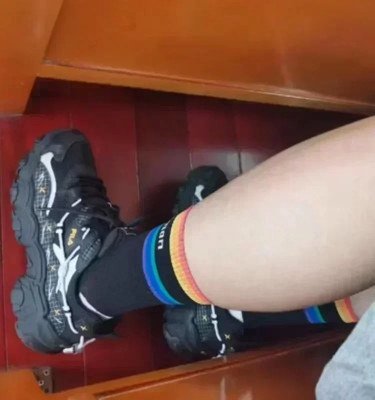 Lemon 2 Pairs Socks Mid-tube Yoga Rainbow Socks Men's And Women's Quick-drying Breathable Wicking Sports Running Stripe Socks