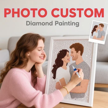 HUACAN – mosaïque de diamant avec Photo personnalisée, avec votre propre Photo, peinture complète, carrée et ronde, décoration artisanale pour la maison 1