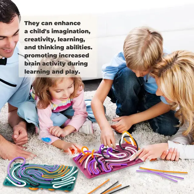 Sensory Activity Board for Kid Busy Board Motor Skills Montessori Toy Relaxing Stress Colored Silicone Rod Travel Toy Gift Boy 3