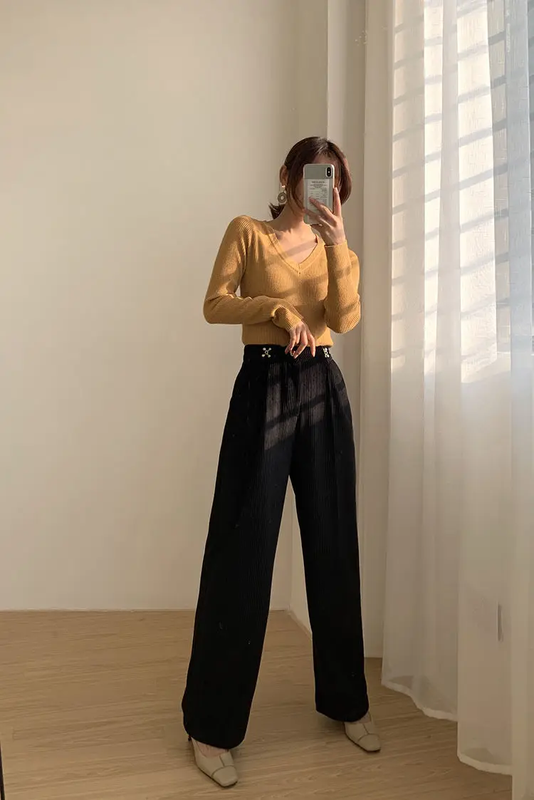 capri leggings Corduroy wide-leg pants women autumn and winter high waist drape loose drape white velvet straight and thin corduroy loose pants capri pants