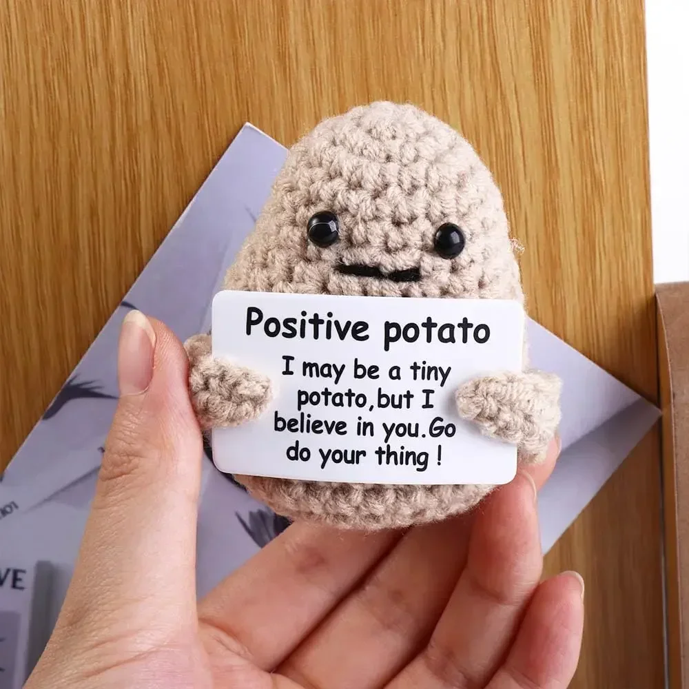 Handmade Positive Energy Potato Keychain Couple Funny Card Knitting Inspired Toy Key Rings Creative Crochet Dolls Bag Pendants