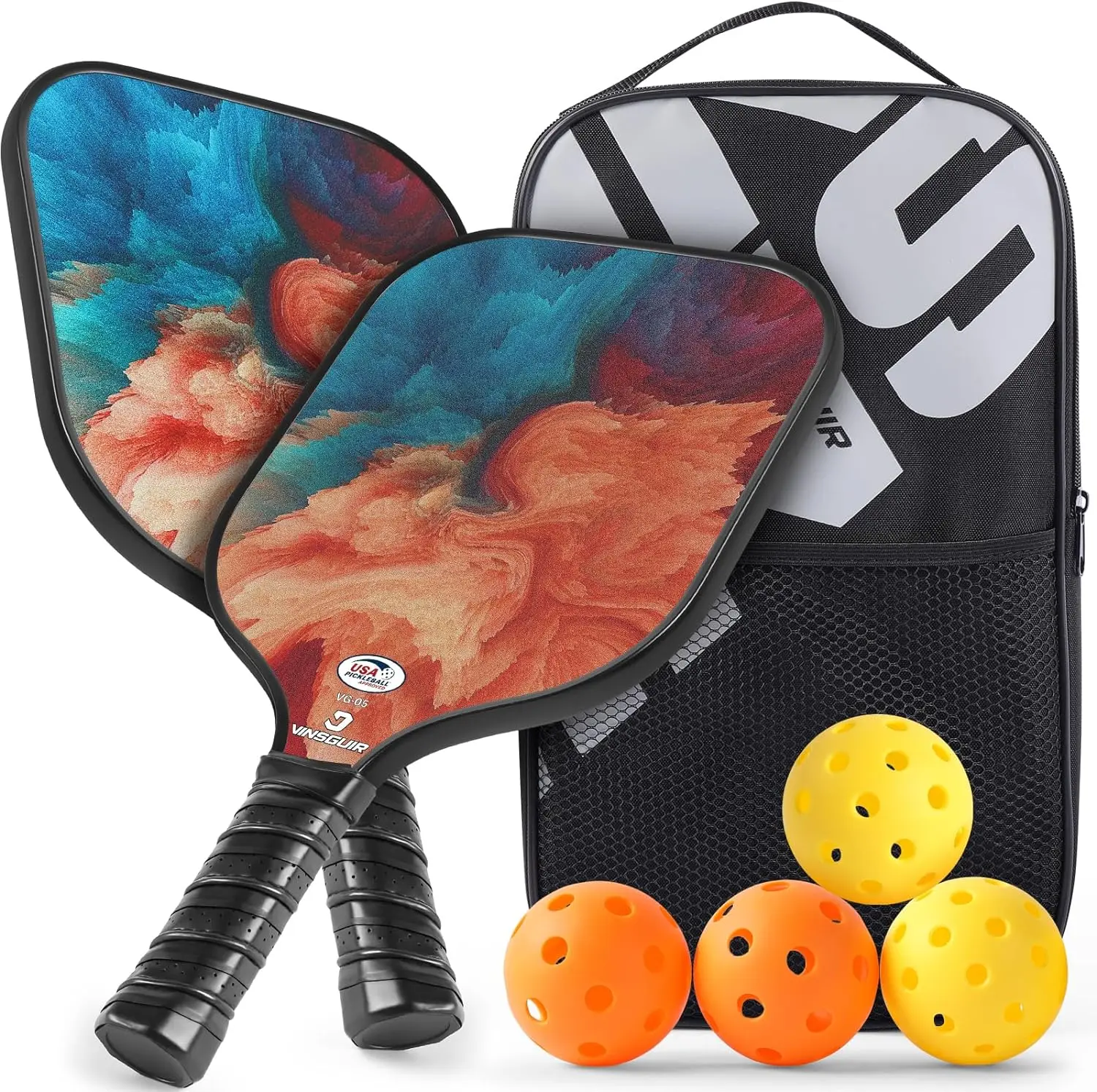 

Pickleball Paddles Set of 2, Fiberglass Pickleball Set, Lightweight Pickle Ball Rackets 2 Pack, 4 Pickleballs, Pickleball Bag