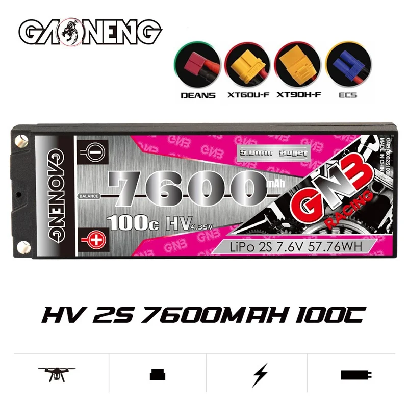 

GAONENG GNB HV 2S 7,6 В 7600 мАч 100C/200C 5 мм Встроенная цилиндрическая жесткая стандартная батарея LiPo 1/10 1/8 туристическая Автомобильная батарея 7,6 В