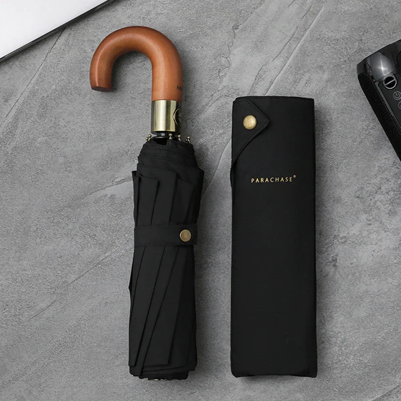 Folding Umbrella Luxury Wooden Umbrella Windproof 10 Ribs Parachase Fully Automatic Umbrella Men Folding Big Golf